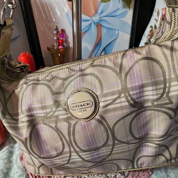 Coach Beige, Gold and Purple Hobo Bag - Picture 8 of 9